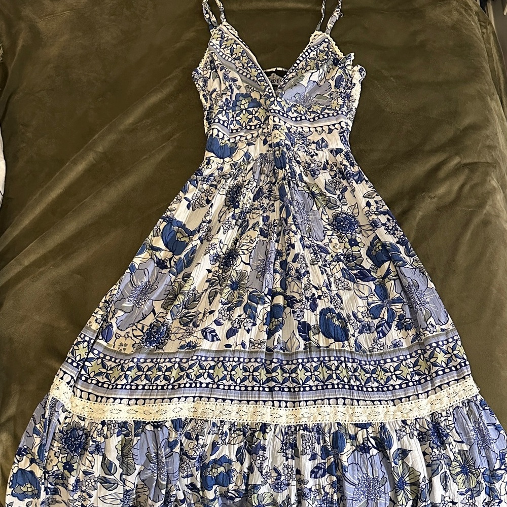 Angie Blue and White Floral Maxi Dress